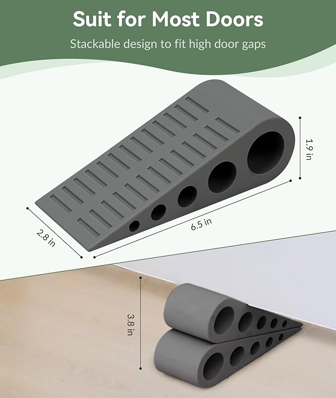 1.9 Inches Heavy Duty Door Stopper, 3 Pack Rubber Door Stop, Door Stoppers for Bottom of Door, Large Door Stopper Wedge for Home Office School (Dark Grey)