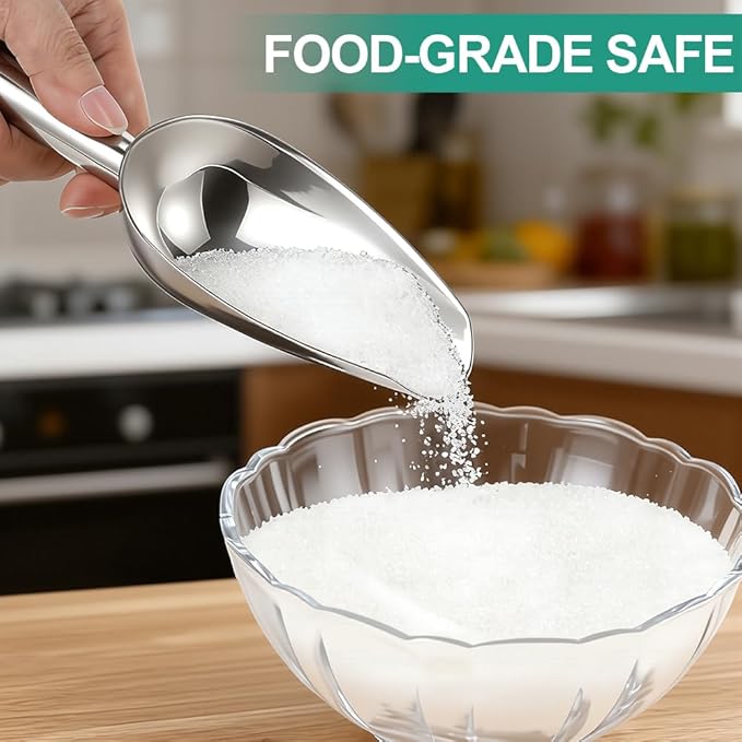 6 Oz Upgraded & Thickened Stainless Steel Ice Scoop, Kitchen Scooper for Ice Maker, Freezer, Bucket, Bar, Wedding, Pet Food - Sturdy, Rust-Resistant, Dishwasher-Safe
