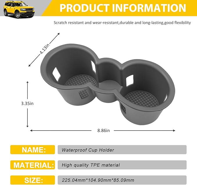 Cup Holder for 2020-2025 Ford Escape & 2021-2025 Bronco Sport(Not for Bronco) Center Console Cup Holder Insert Cupholder Organizer Coaster Liner for Bronco Sport/Escape Interior Accessories