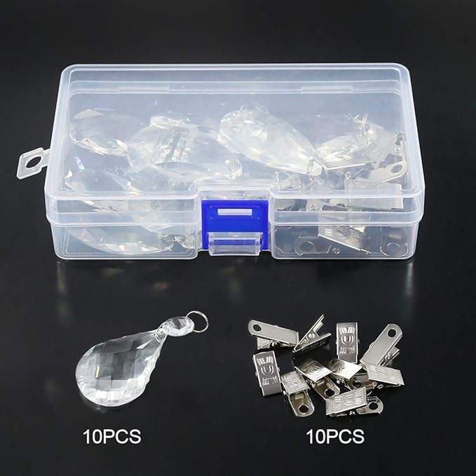 Swpeet 10pcs Cucurbit Tablecloth Weights with 10pcs Metal Clip Kit, Crystal Glass Teardrop Prisms Pendant Tablecloth Weights for Picnic Tables