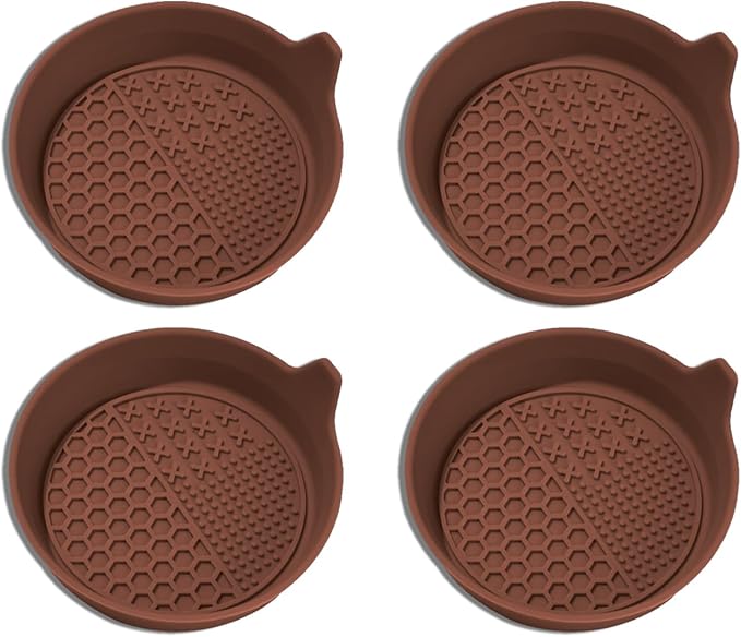4PCS Car Cup Holder Coaster, Silicone Non-Slip Vehicle Insert Water Bottle Mat, Universal Insulation Drink Cup Pad Decor for SUV/Sedan/Truck, Automotive Interior Accessories (Coffee)