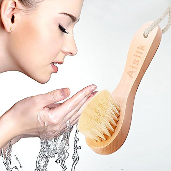 Wooden Facial Cleansing Brush Natural Bristles Wood Handle Wash Clean Exfoliate Scrub Cleaning Brushing Exfoliating Exfoliation Skin Care Face Cleanser Brushes 2 Pack Set