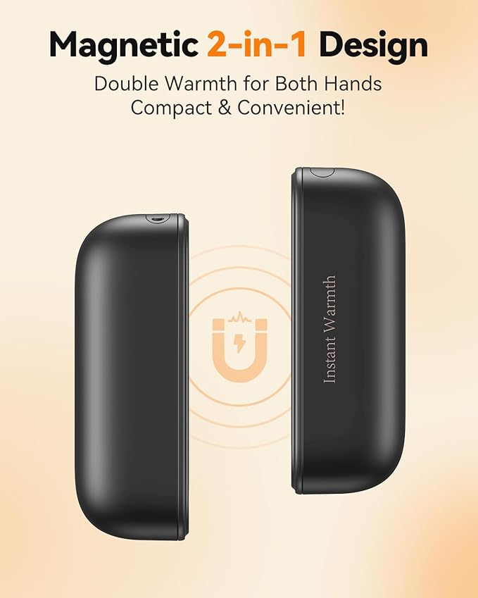 2 in 1 Hand Warmers Rechargeable, Magnetic Electric Hand Warmer 8000mAh USB-C, 3 Heat Levels up to 140°F, Quick Heating Portable Hand Warmers, Gifts