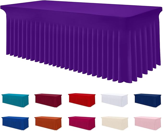 Smiry Spandex Tablecloth, Elastic Fitted Stretch Tablecloth for 8FT Rectangle Tables, Waterproof Washable Table Cover Skirt for Outdoor, Wedding, Banquet & Parties (Purple, 96Lx30Wx30H Inch)