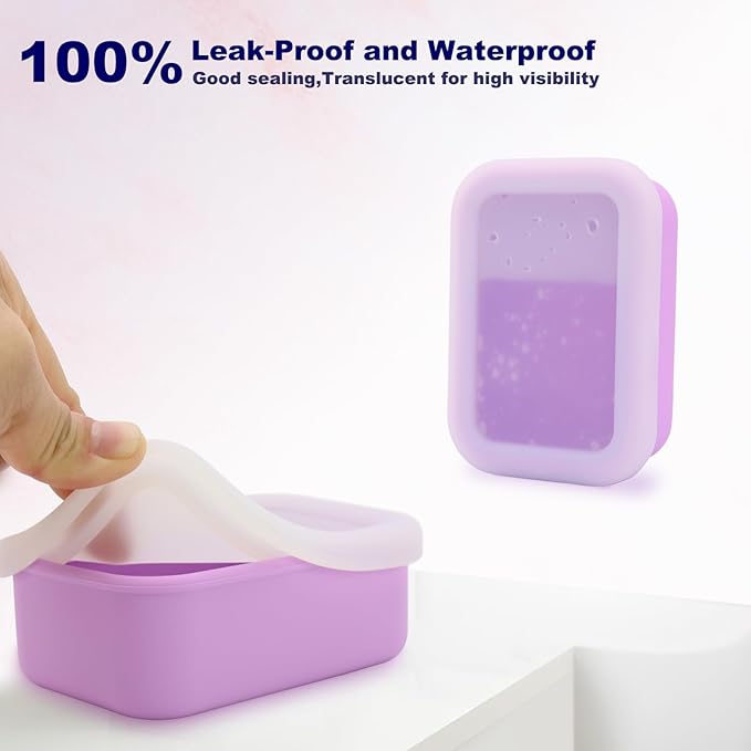 Travel Soap Case, Leak Proof Travel Soap Container, Silicone Soap Box with Drainage Layer, Shatterproof Soap Holder for Travel, Camping, Gym (Purple, Regular)