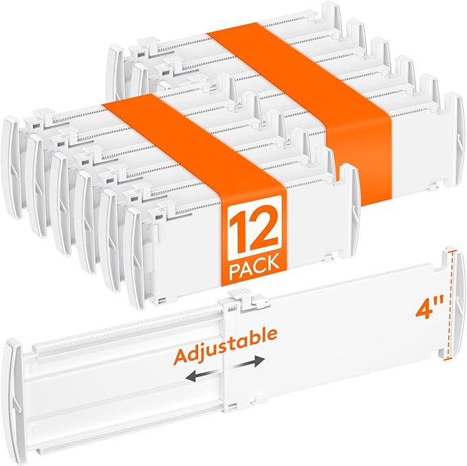 Lifewit 4" High 12 Pack Drawer Dividers, 10.5-16.5" Drawer Divider for Clothes, Adjustable Dresser Drawer Organizers, Plastic Drawers Separators for Clothes, Bedroom, Bathroom, Kitchen, Closet