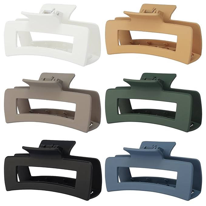 4 Inch Big Hair Claw Clips 6 Pcs Large Claw for Thick Hair Square Hair Clips for Women Rectangle Hair Clips Nonslip Acrylic Banana Jaw Clips Hair Accessories for Girls (Neutral)