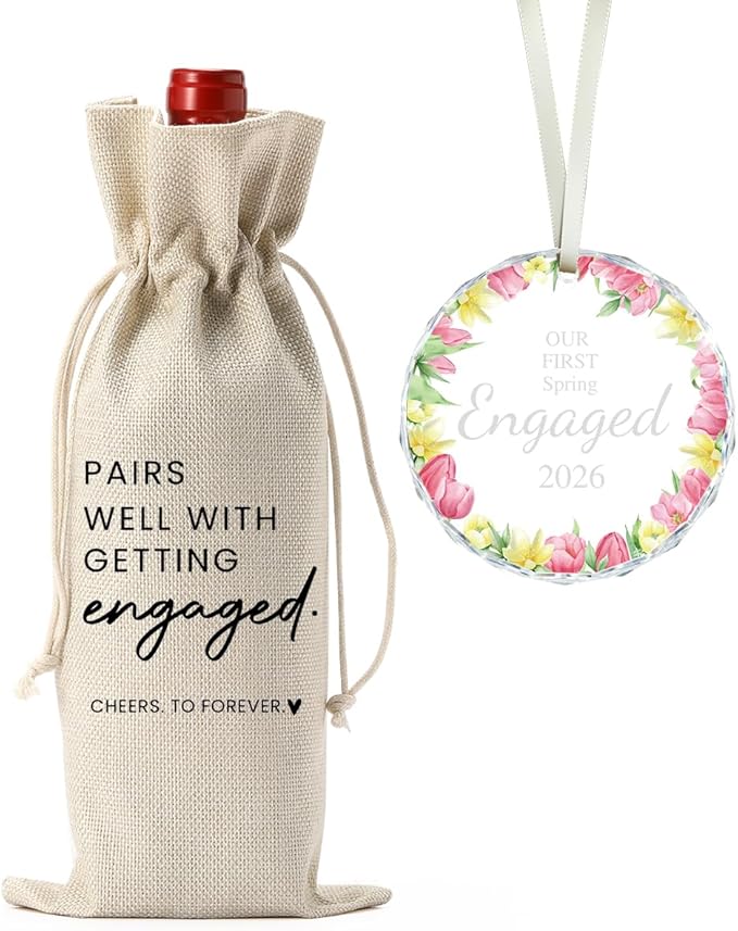 1st Spring Engaged Engagement Gifts for Couples Her Engagement Party Decorations for Women Couple Our First Spring Engaged Wine Bag Acrylic Ornament 2026