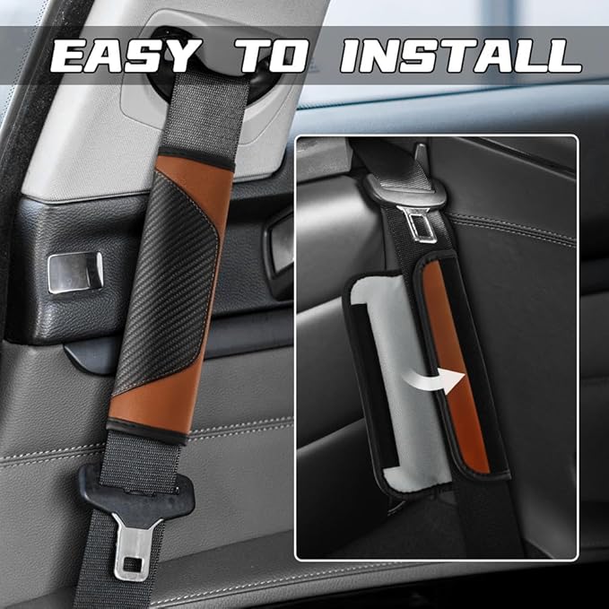 2PCS Car Seat Belt Cover Pad, Soft Carbon Fiber Leather Seatbelt Shoulder Protector for a More Comfortable Driving, Universal Safety Belt Strap Cover to Protect Your Neck (Coffee)