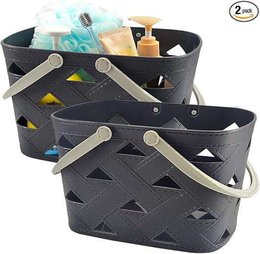 Portable Shower Caddy 2 Pack, Tote Plastic Storage Basket with Handle Shelf Organizers Bin for Bathroom, College Dorm, Kitchen, Garden, Camping, Cleaning Supplies (Dark grey 2 pcs)
