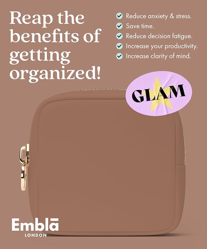 Embla Makeup Bag Travel Cosmetics Pouch and Toiletry Bag, Nylon Zipper Pouch Purse, Cute Make Up Organizer Storage Tote for Women Girls, Travel Skincare Case, Small Makeup Bags, Mocha Mousse