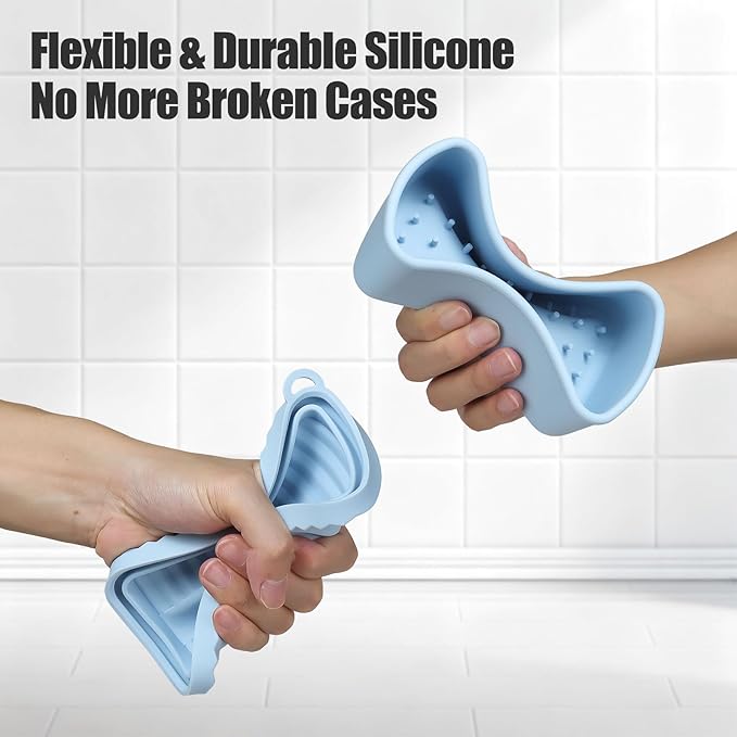 OTHIX Extra Large Silicone Leak Proof Travel Soap Case - Compatible with 10 oz Duke Cannon or Shampoo & Conditioner Bar Set | Travel Essentials for Trips, Outdoor Adventures, Truck Drivers(Light blue)