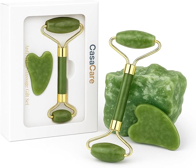 Gua Sha Facial Tool and Jade Roller Set –Anti-Aging Tools for Lymphatic Drainage, Puffiness, Wrinkles, and Relaxation – Skincare Tool for Face and Neck (Light Green)