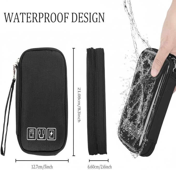 3Pcs Electronic Organizer Travel Cable Organizer Bag Pouch Portable Small Electronic Cable Pouch Electronics Accessories Organizer Travel Digital Storage Bag for Power Bank Charger Card, Black