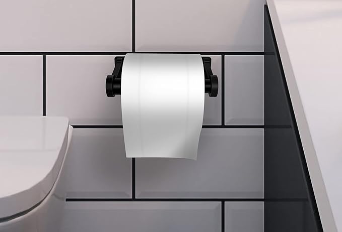 D&Joy Bathroom Toilet Paper Holder, Matte Black Wall Mount Toilet Paper Roll Holder with Spring Loaded Roller, Aluminum Self-Adhesive Toilet Tissue Holder 5-inch TP Holder for Bathroom Kitchen