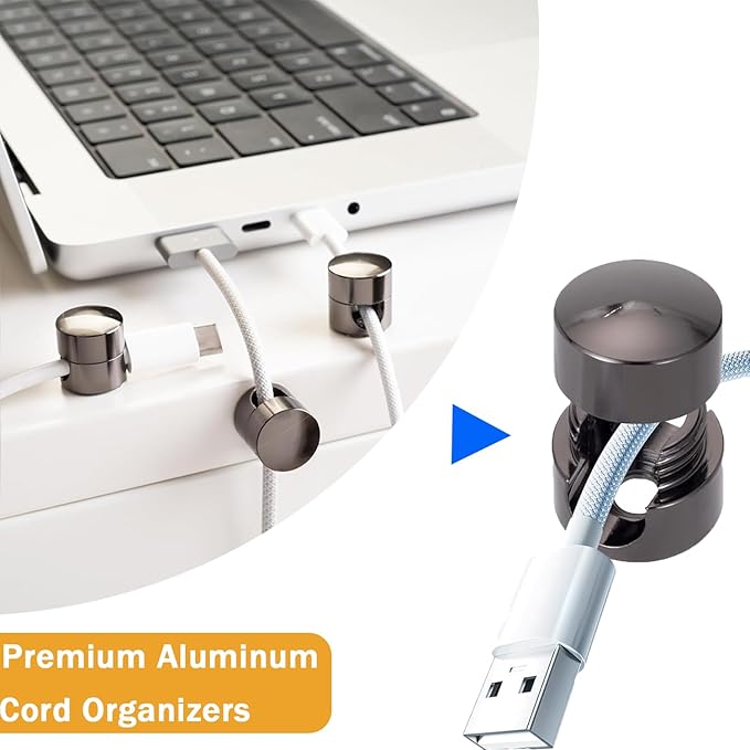 3 Sets Charger Cord Holder, Glossy Black Metal Adhesive Cable Management Clips,Adjustable Cable Anchor Holders,Wire Organizer for Desk, Wall, Home, Office