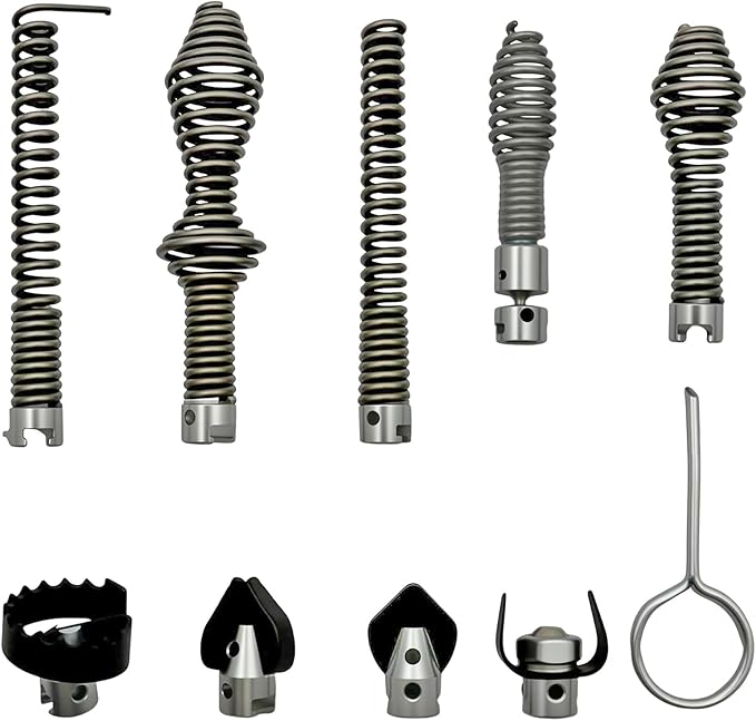 10 Pcs Drain Snake Drill Attachment Set - Drain Auger Cutter Kit Compatible with RIDGID K-400, C-4, C-6, C-7, C-8 & C-9 Drain Machines - Fits 5/8" Cable Heads, Heavy-Duty Drain Cleaning Tips