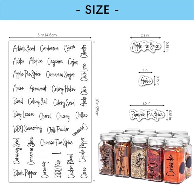 278 Pcs Clear Spice Jar Labels Preprinted Set,Waterproof Pantry Labels Stickers for Organization and Storage,Spice Pantry Names Preprinted, Word Art Personalised Black& White Labels Clear Stickers