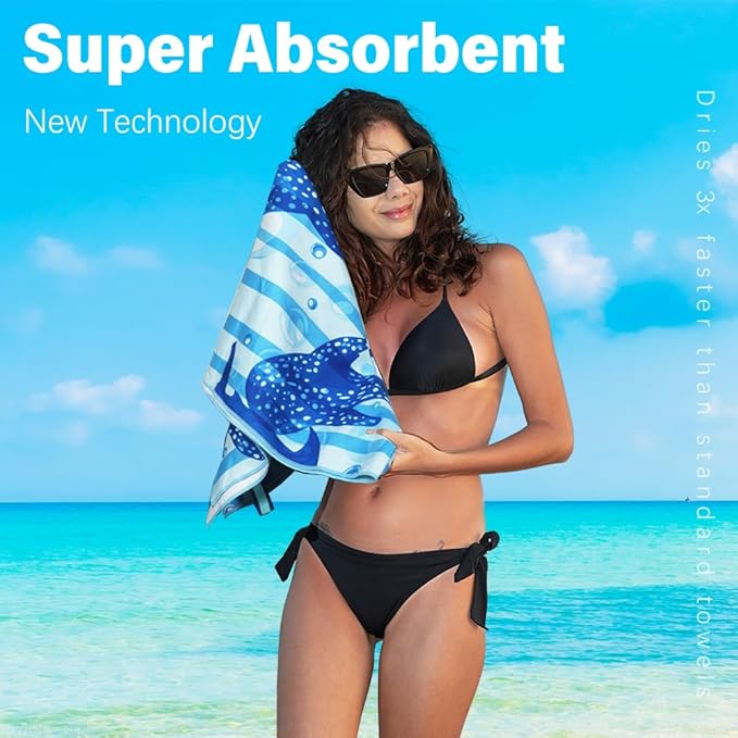 Widdonen Lightweight Thin Microfiber Beach Towel Sand Free Quick Dry Absorbent Compact Soft Pool Swim Travel Towels Extra Large Oversized Beach Accessories Packable Essentials Stuff Gifts for Adult
