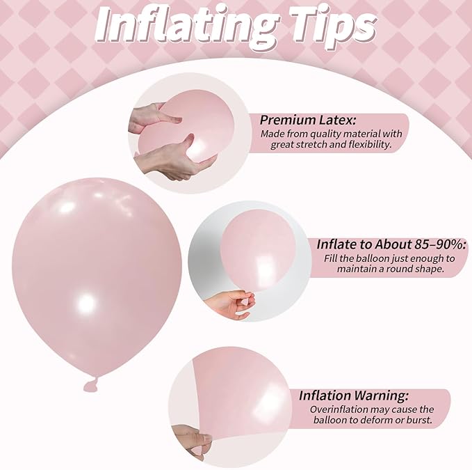 Pink and White Balloons, 12 Inch Double Stuffed Pearl Dusty Blush Baby Light Pink Cream Clear Latex Balloons for Girls Women Boho Bachelorette Wedding Princess Baby Shower Birthday Party Decorations