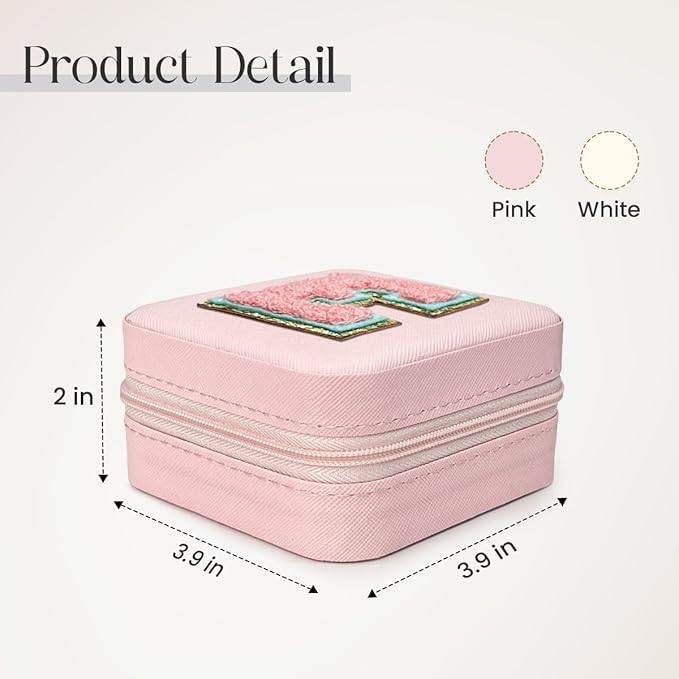 SANDJEST Personalized Jewelry Box, Pink Travel Jewelry Box with Initial E, Small Monogrammed Jewelry Case Organizer for Girls Women Teen Kids, Mini Travel Essentials Gifts for Birthday Christmas