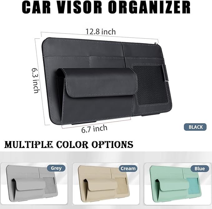 Car Visor Organizer, Multi-Pocket Sunvisor Storage with Sunglass Holder, Document Holder and Visor Card Clip, Fit for AUTO SUV & Truck, Leather Car Accessories Interior (Cream)