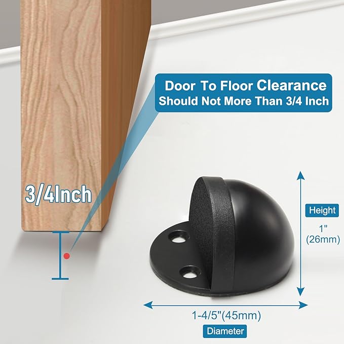 20 Pack Door Stoppers Self Adhesive Floor Mount Door Stop No Drill Black Rubber Bumper Doorstop Wall Protector, Stainless Steel Half Dome Shaped
