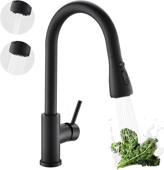 Kicimpro Matte Black Kitchen Faucet with Pull Down Sprayer, 304 Stainless Steel, 23-Inch Extended Hose Design, Three Water Functional Ways, Easy Installation