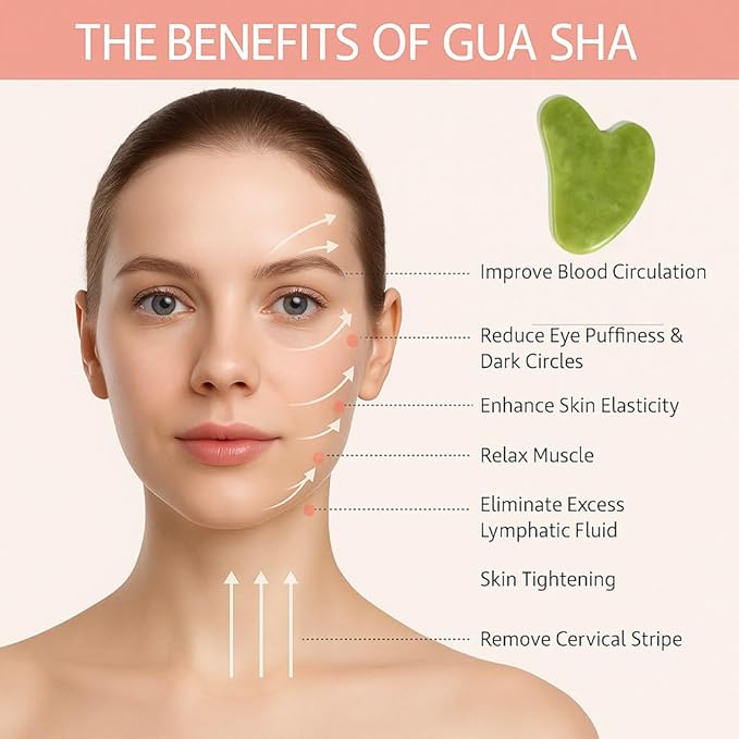 Gua Sha Facial Tool and Jade Roller Set –Anti-Aging Tools for Lymphatic Drainage, Puffiness, Wrinkles, and Relaxation – Skincare Tool for Face and Neck (Light Green)