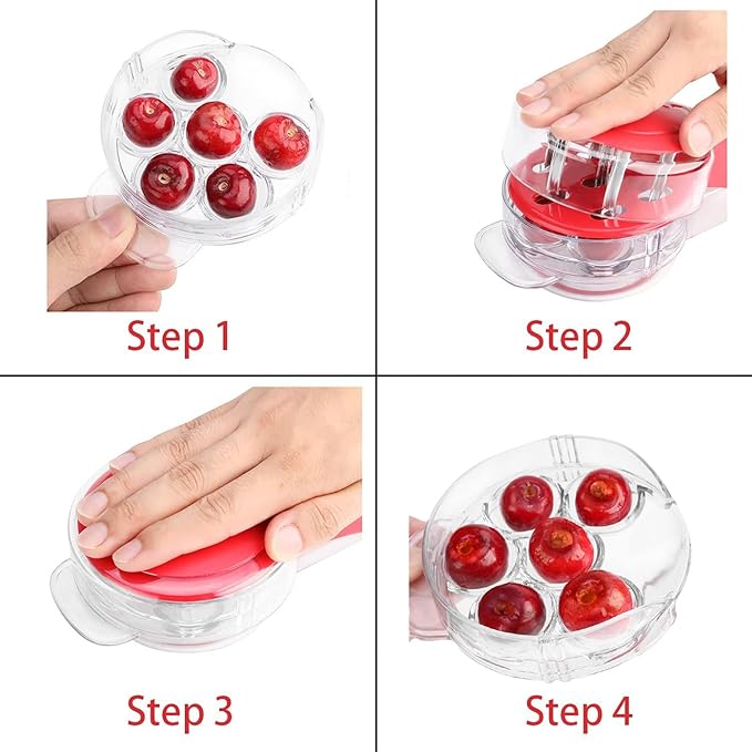 Cherry Pitter - Makmzoon Multi Cherries Corer Stainless Steel Pitter Tool with Labor-Saving Design Safe Lock Design for Making Cherry Jam - 6 Cherries