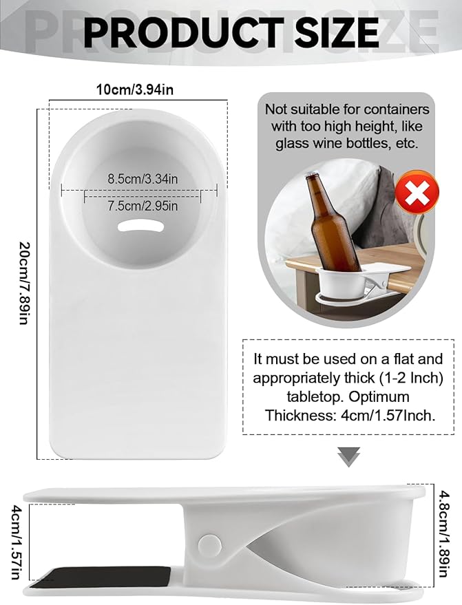 3PCS Drinking Cup Holder Clip, Kalolary Chair Desk Bottle Cup Stand DIY Glass Clamp Storage Saucer Clip for Potted Plant Beverage Soda Coffee Mug Holder Clip for Home & Office (White)