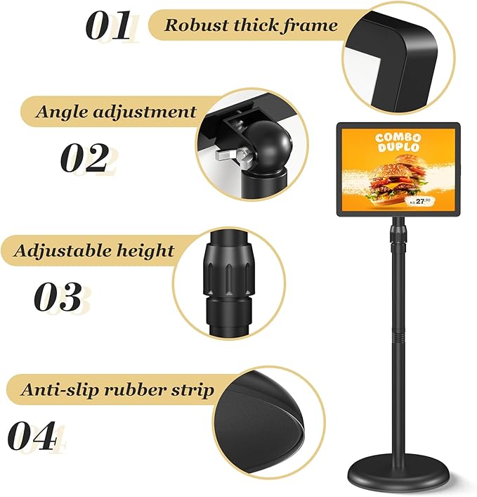 Sign Stand Sign Holder Stand 8.5 x 11 Inches Standing Sign Holder Adjustable Sign Stands for Display Snap-Open Frame 360° Rotating for Business, Outdoor Indoor Poster (Black)