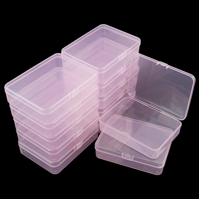 LJY 12 Pieces Rectangular Empty Mini Plastic Organizer Storage Box Containers with Hinged Lids (4.5 x 3.3 x 1.1 inch, Pink)