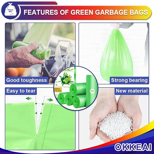 OKKEAI 3 Gallon Small Trash Bags, 100 Counts, Small Trash Can Liners, Garbage Bags, Mini 10L Wastebasket Bin Liners Bags for Bathroom, Kitchen, Bedroom, Living Room, Office, Green