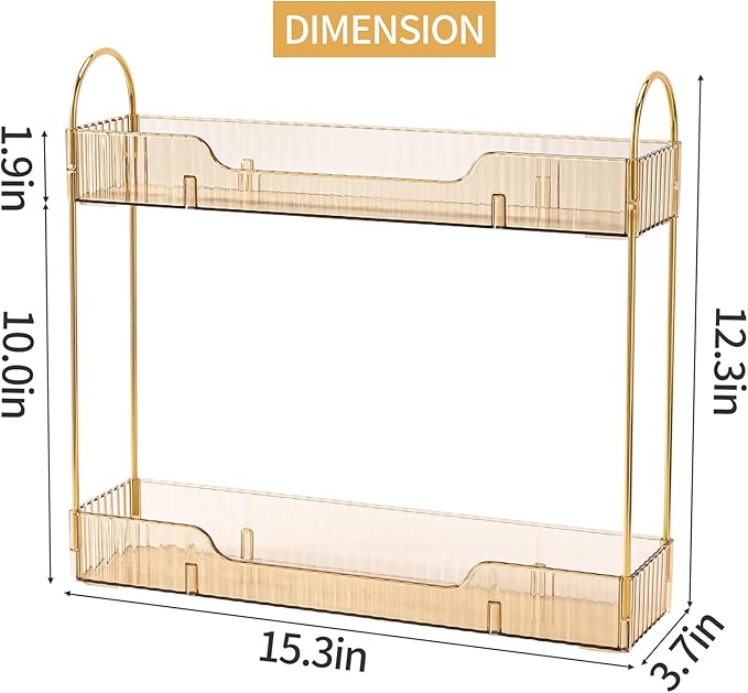 Bathroom Countertop Organizer, 2-Tier Slim Vanity Storage Rack for Bathroom Sink, Narrow Counter Organizer for Toiletries Skincare Perfume with Gold Plastic Trays, Gold