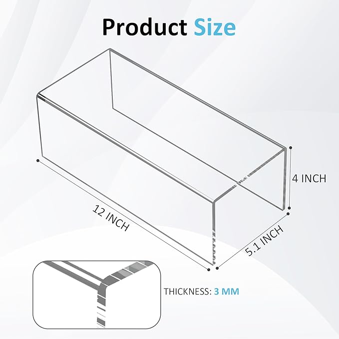 Acrylic Shelf Riser 12x5.1x4 pack of 2, Clear Acrylic Stand for Funko Pop, Collectibles, Brand Store, Home Storage Organizer, 12x5.1x4 Inch