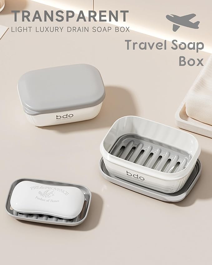 Travel Soap Case, Leakproof Soap Container with Lid, Portable Bar Soap Holder for Traveling, Soap Dishe for Bathroom, Shower, Gym, School, Camping, Vacation, Outdoor,Travel Essentials