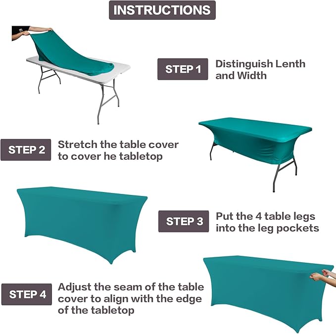 IVAPUPU 2 Pack 8FT Table Cloth for Rectangular Fitted Events Stretch Lake Blue Table Covers Washable Table Cover Spandex Tablecloth Table Protector for Party, Wedding, Cocktail, Banquet, Festival