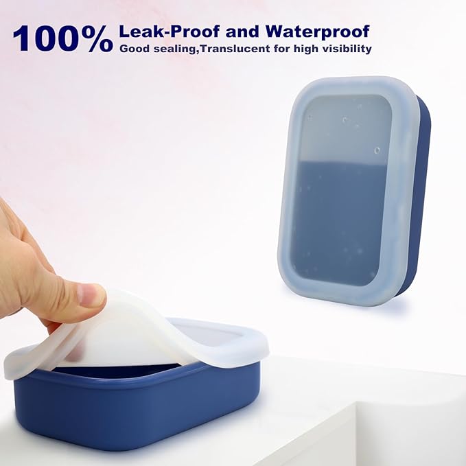 Leak Proof Travel Soap Case, Solid Shampoo Bar Holder, Silicone Soap Container with Draining Layer, Portable Bar Soap Holder for Bathroom, Camping, Gym, Easy to Clean (Blue, Large)
