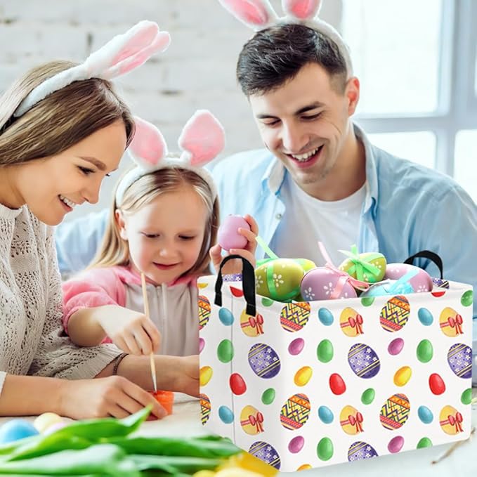 FXOLCSHE Rectangular Easter basket,Laundry Hamper,Kids Toy Storage Basket for baby Bedroom,Kids Storage Bin,Toy Gift Organizerm,Easter gift basket,Easter Home Decor(Flower egg)