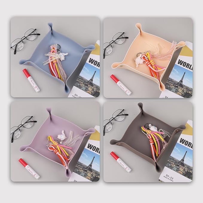 2PC Leather Valet Tray Organizer, Desk Organizer Tray Or Candy Holder, Practical Storage Tool for Travel, Home Or Office (Apricot, Large+Extra Large)