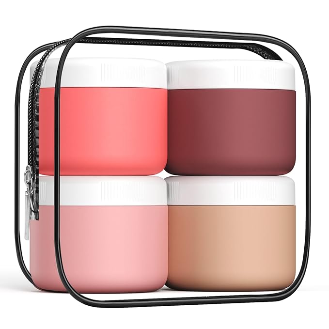 Travel Containers for Toiletries, Silicone Cream Jars BPA-Free, Leak-proof 3oz Travel Size Containers, Portable Size Silicone Jars with Lid for Cosmetic Face Hand Body Cream (4 Pack)