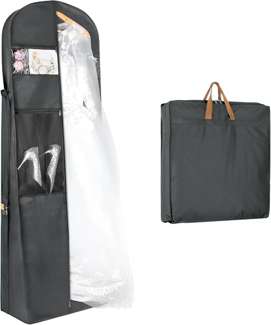 Zilink 72" Wedding Dress Garment Bag Dress Bags for Gowns Bridal Garment Bag for Dresses Long with 12" Gusseted and Accessory Pockets for Wedding Dress, Puffy Gowns [Upgraded Version], Grey
