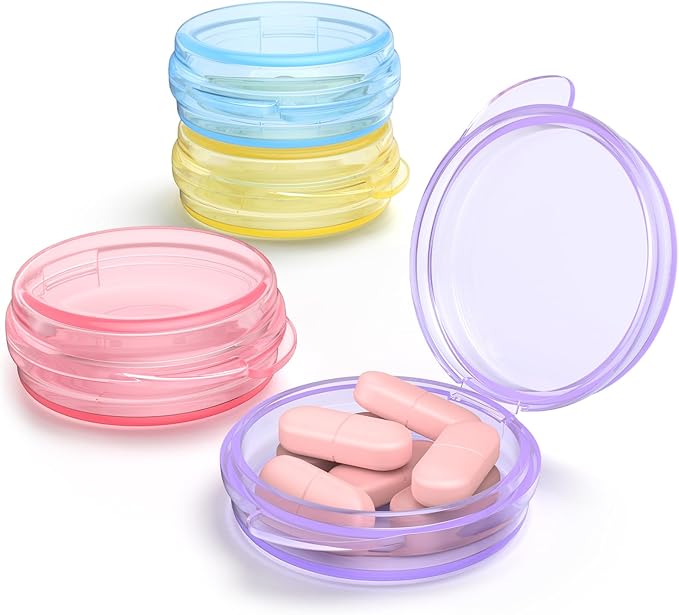 Small Pill Box, (4 Pack) Travel Pill Case Portable Daily Pill Organizer Mini Medicine Storage Container for Pocket Purse Cod Liver Oil Storage Box Earplug Case