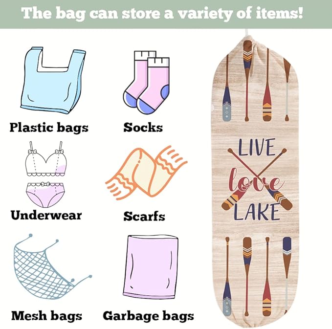 2Pcs Lake House Plastic Bag Holder for Kitchen Essentials, Reusable Hanging Grocery Bag Organizer, Washable Large Grocery Trash Bags Storage Dispenser Lake House Decor for the Home