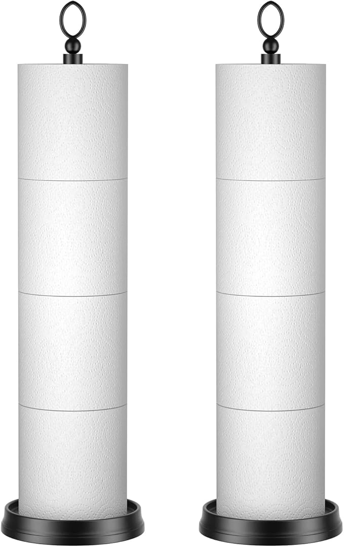 Toilet Paper Holder Stand with Reserve Function, Freestanding Toilet Paper Holder for Bathroom, Space for 4 Rolls, 22.5" Height (2 Pack, Matte Black)