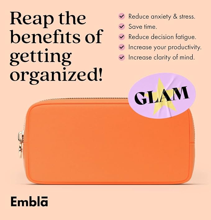 Embla Makeup Bag Travel Cosmetics Pouch and Toiletry Bag, Nylon Zipper Pouch Purse, Cute Make Up Organizer Storage Tote for Women Girls, Waterproof Travel Skincare Case, Small Makeup Bags, Peach