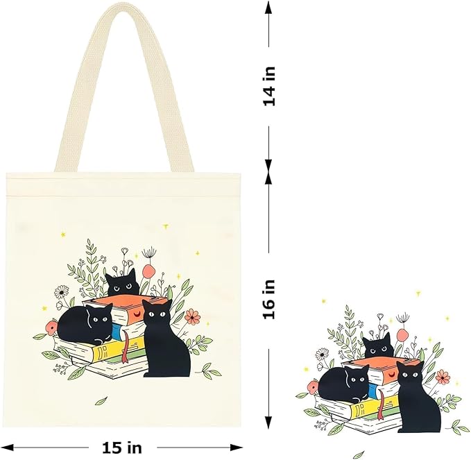 1 Pack Reusable Canvas Cute Shoulder Bag,Made of 10 oz Canvas Tote Bag for Women,for Grocery, Shopping, Beach and Daily Use(Cat)