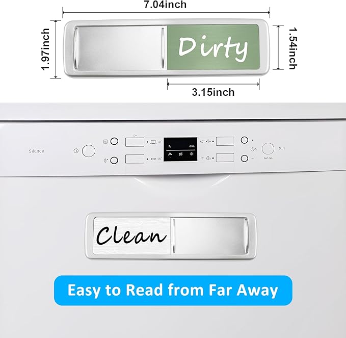 Dishwasher Magnet Clean Dirty Sign, Slide Strong Clean and Dirty Magnet Indicator for Dishwasher, Non-Scratch, Easy to Read, Self-Adhesive Stickers for Non-Magnetic Dishwasher（Green White）
