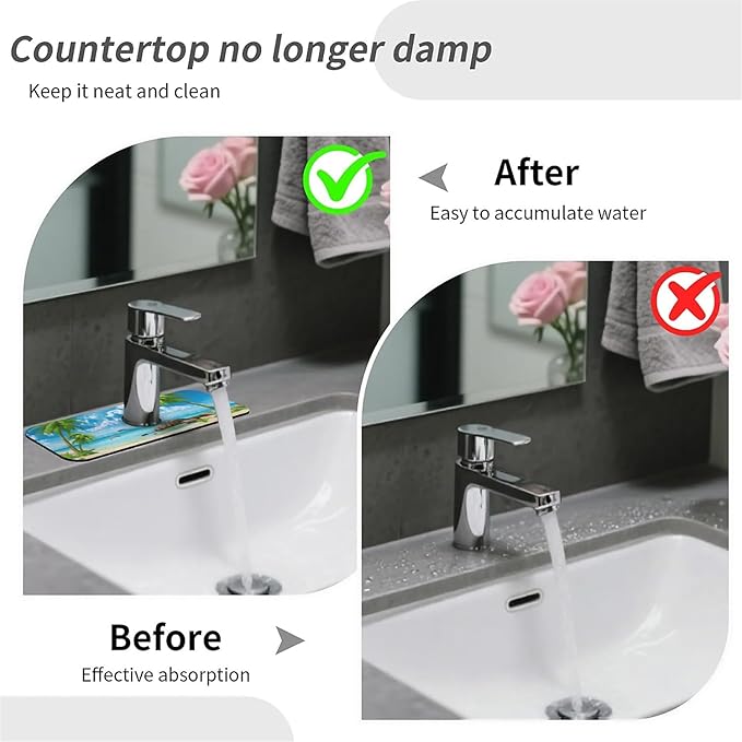 Kitchen Sink Splash Guard, Summer Coconut Beach Dolphins Faucet Mat Sink Gadgets - Super Absorbent Fast Drying Mat Drip Catcher for Kitchen, Bathroom, Sink Mat, Dish Drying Mat, Bathroom (15" X 5.5")